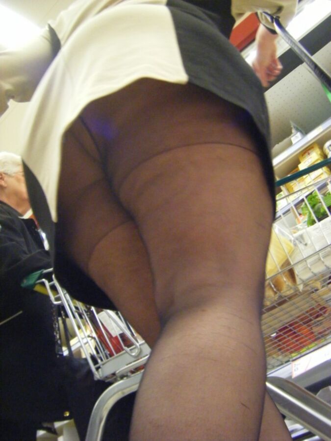 stockings upskirt in a supermarket