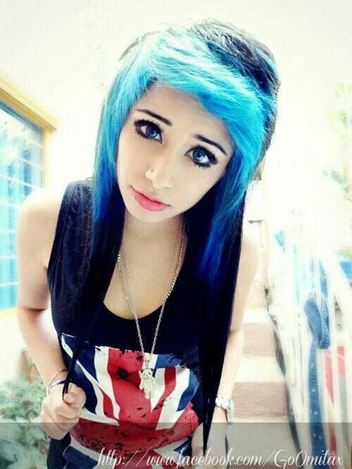 black blue girls hair with eyes Emo