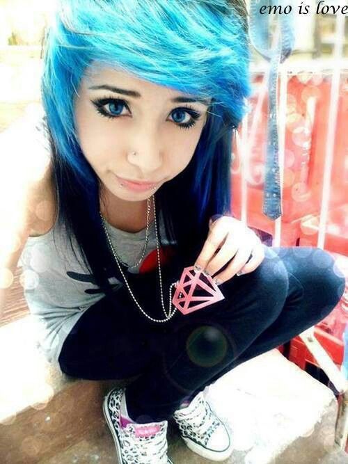 black blue girls hair with eyes Emo