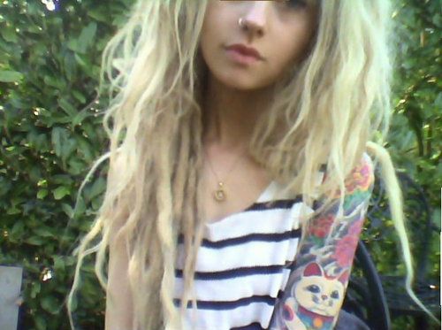with Blonde dreads girl